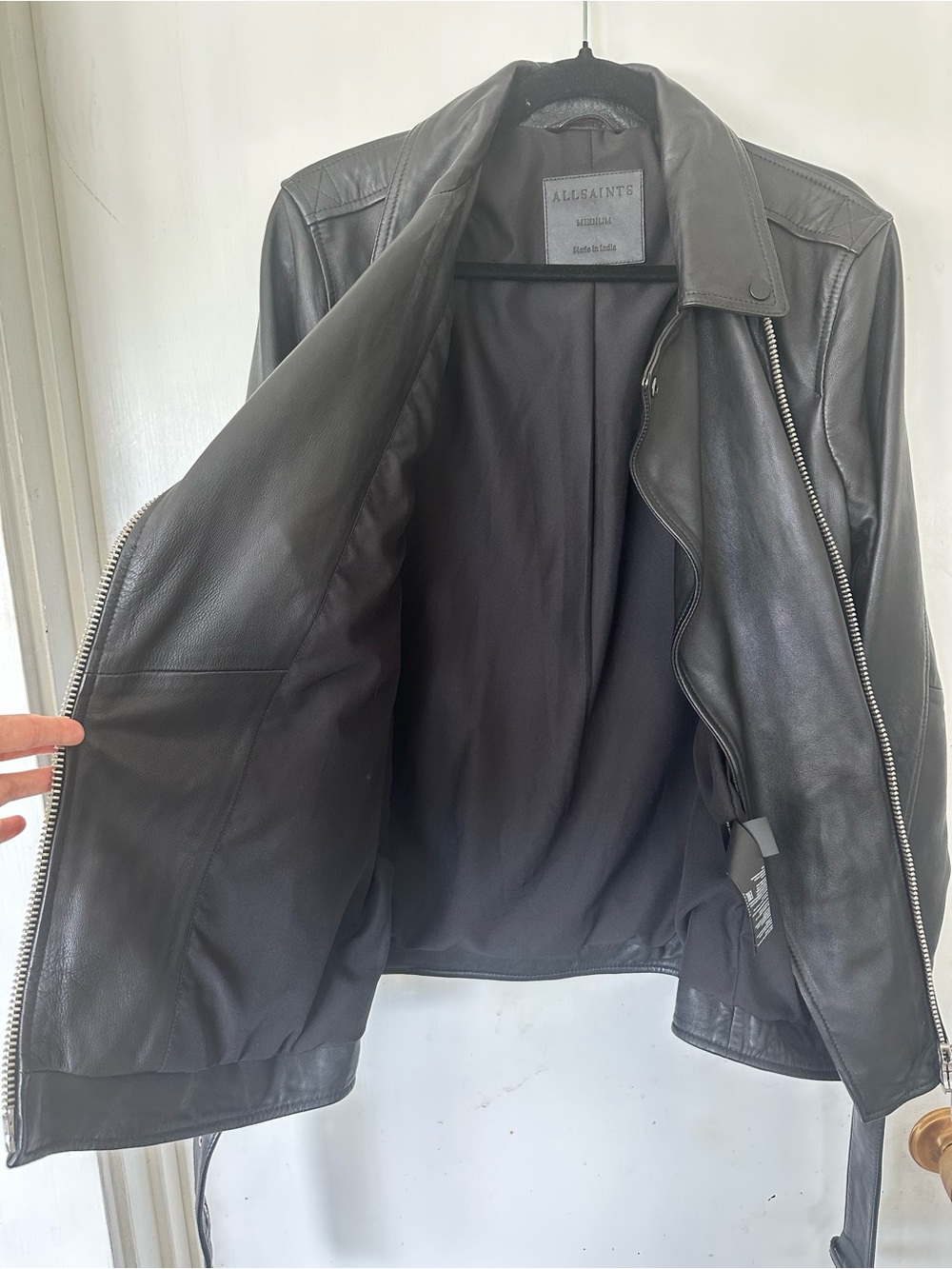 All Saints Oversized Billie Biker Black Leather Moto Jacket Womens Size M - Picture 9 of 10